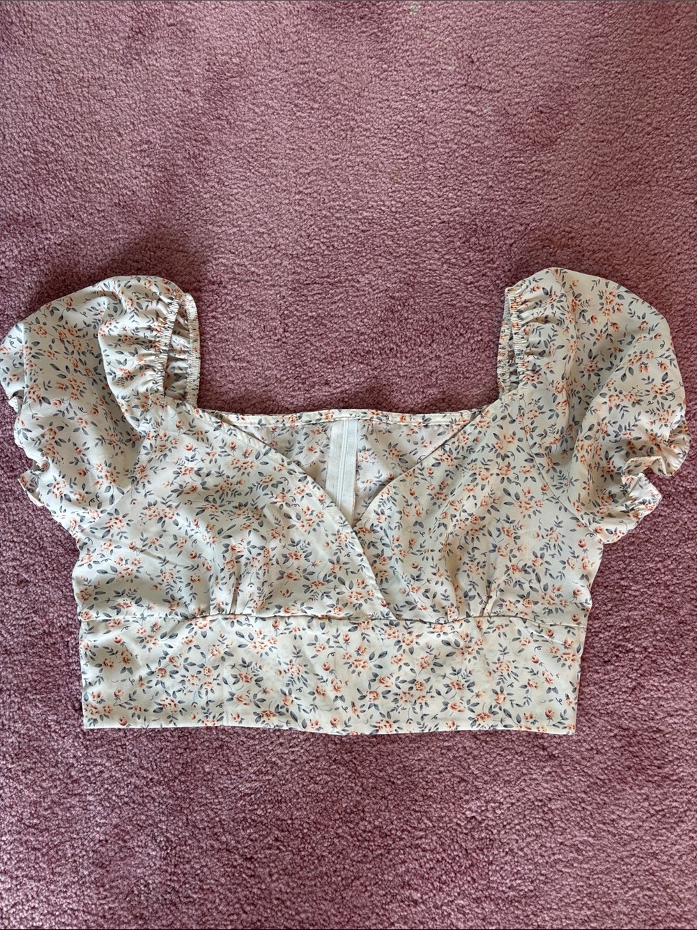 SHEIN Cottagecore Floral Puff Sleeve Crop Top Size Large - Picture 1 of 9